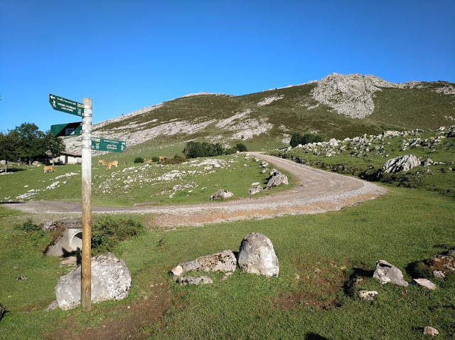 Cruce de caminos del sendero de Monte Palomberu a la Vega de Enol