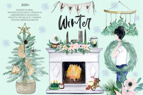 Boho Winter Christmas Watercolors Graphic