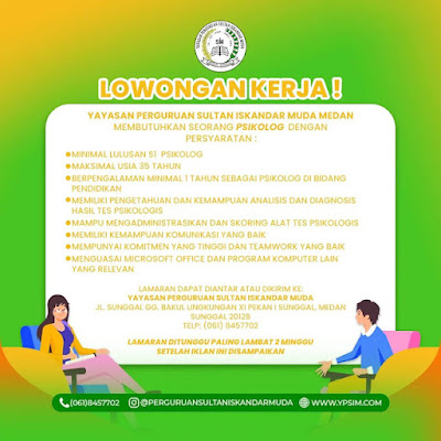 Lowongan Kerja S1 di YP Sultan Iskandar Muda Medan