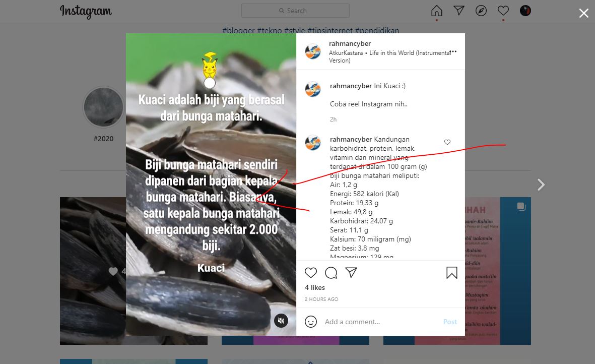 Instagram Reels di klik Halaman Profil