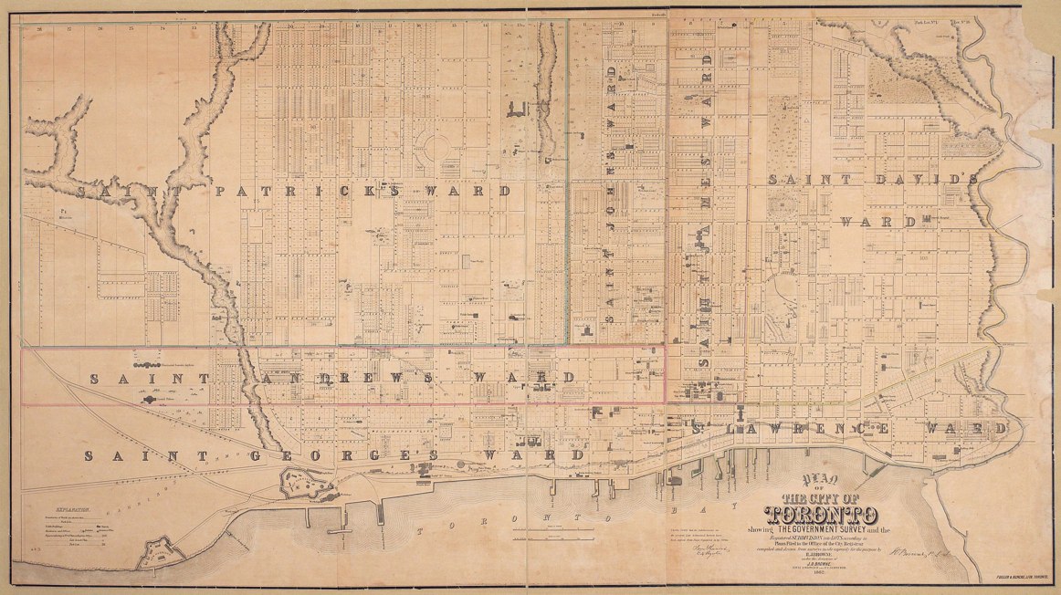 1862 Plan of Toronto by HJ Browne showing lots - uncolored