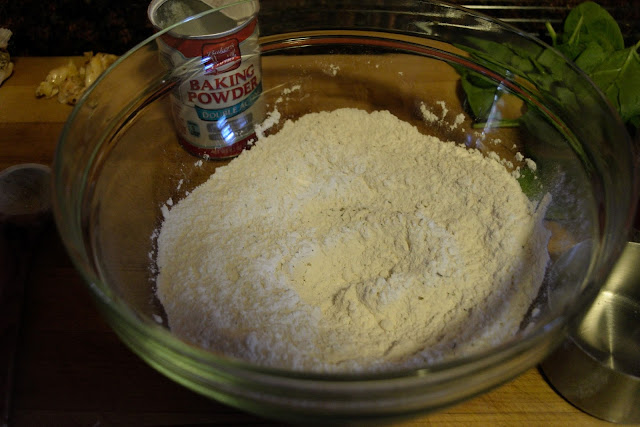 All of the dry ingredients being mixed together.