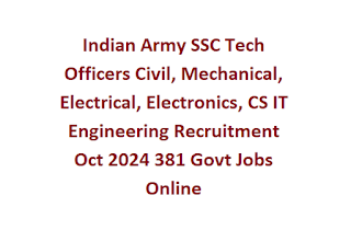 Indian Army SSC Tech Officers Civil, Mechanical, Electrical, Electronics, CS IT Engineering Recruitment Oct 2024 381 Govt Jobs Online