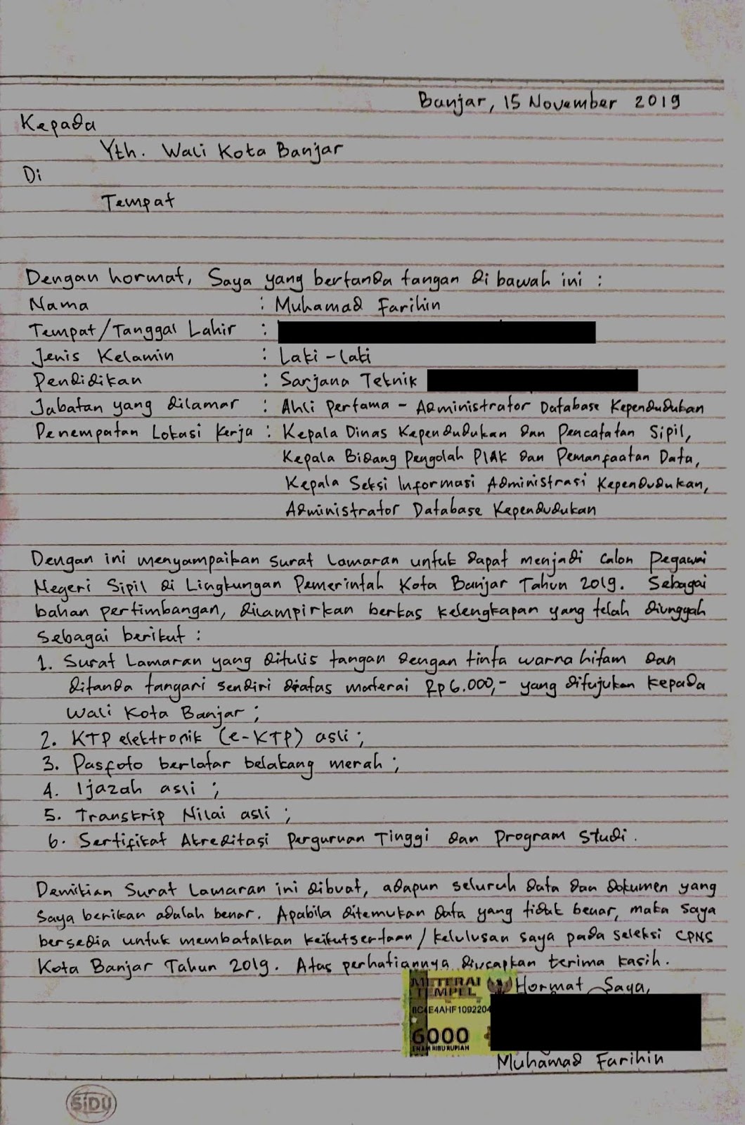 Contoh Surat Lamaran CPNS Untuk Wali Kota - Farihin's Blog