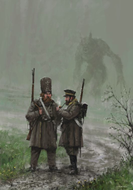 Jakub Rozalski artstation arte ilustrações pinturas fantasia terror sombrio lobisomens