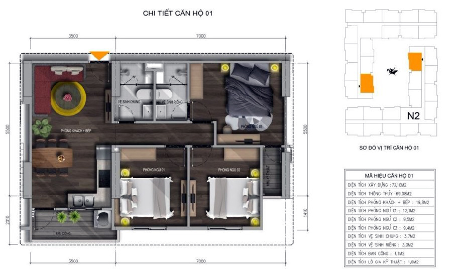 Thiết kế căn 01 Cát Tường-Thống Nhất