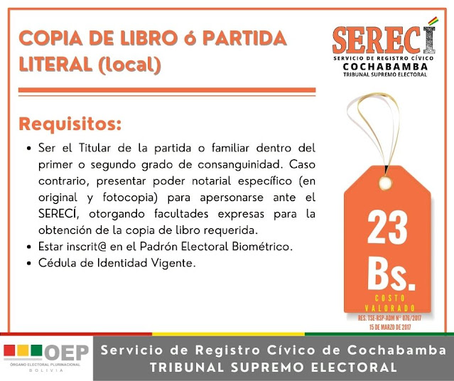 Copia de libro ó partida literal (local)