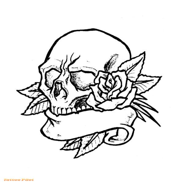 Skull and Rose Tattoo Designs Drawings