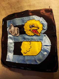 B is for Big Bird and Books sewn in fabric