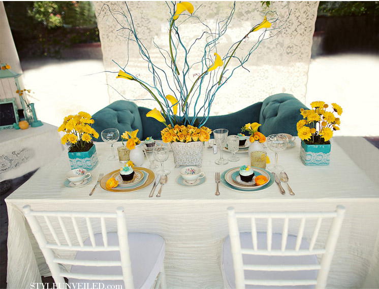 I am absolutely smitten with this Teal and Yellow styled shoot via Style 