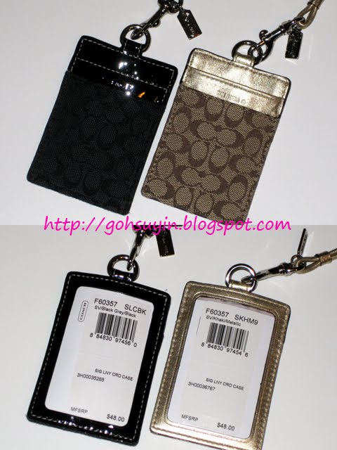 coach signature lanyard card case 60357 khaki metallic black rose ...