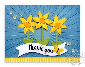Sunny Studio Stamps: Daffodil Thank You Card (using Botanical Backdrop die, Sunburst Embossing Folder, Dots & Stripes Pastels Paper, Autumn Splendor Stamps & Little Angel dies)