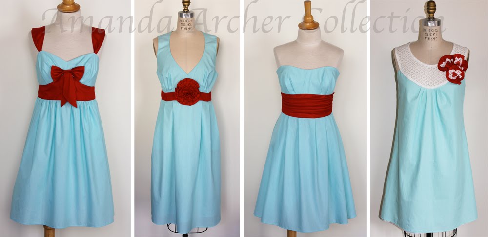 Real Wedding Bridesmaids in Aqua and Red