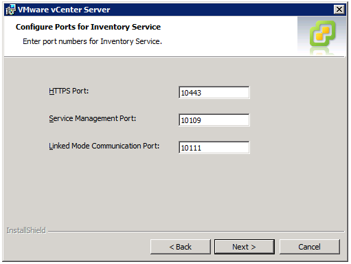 VMware vCenter Server Installer - Configure Ports for Inventory Service