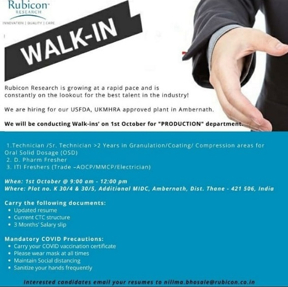 Rubicon Research | Walk-in for Freshers and Expd on 1st Oct 2021