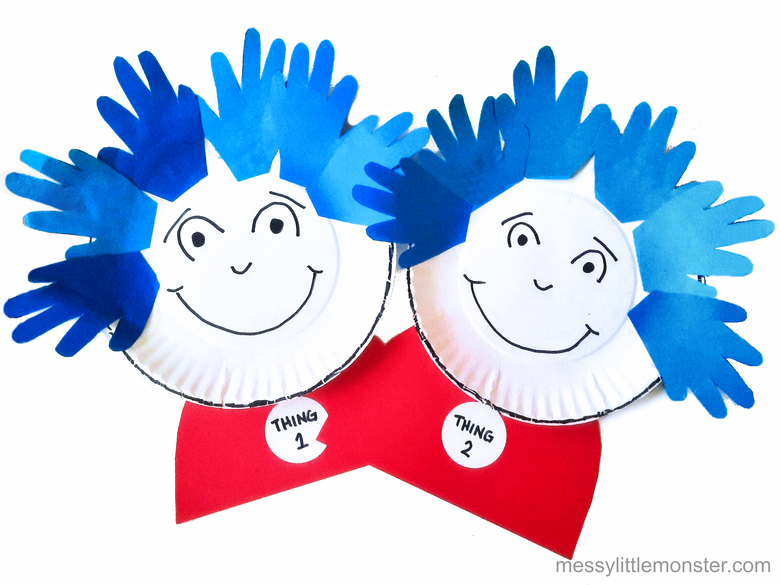 Dr seuss craft - Thing 1 and thing 2 handprint