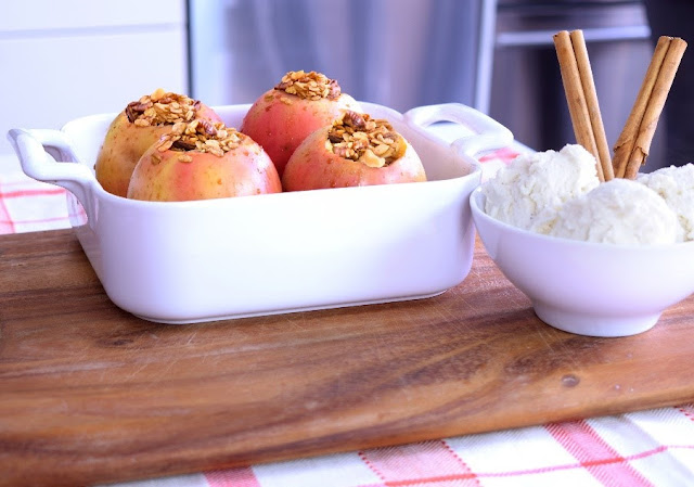 Baked Granola Apples with butter, cinnamon and raisins!