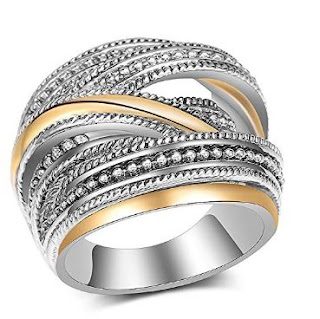 dnswez Vintage Punk Chunky Silver Oxidized Rings Twine Intertwined Wide Band for Women/Men