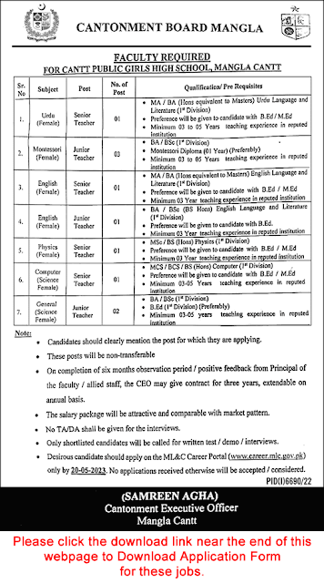 Cantt Public Girls High School Jobs 2023