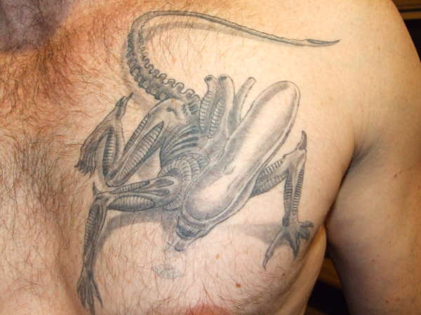 Alien Tattoos Designs Pictures 3D Aliens Tribal Tattoo on Chest