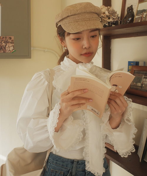 Bow Neck Lace-Trimmed Blouse