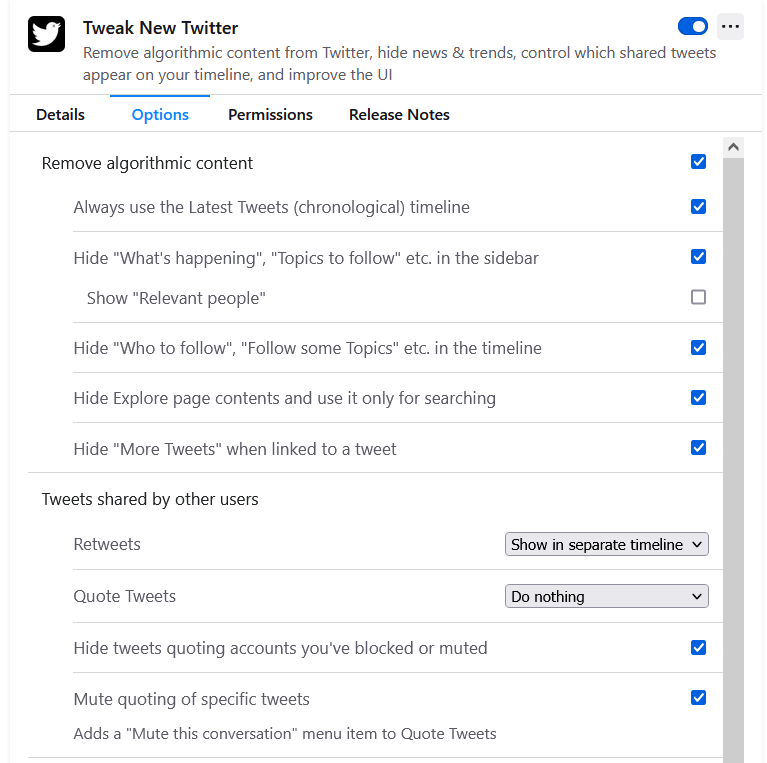 Tweak New Twitter options