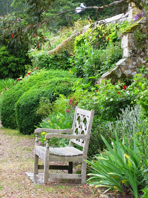 Wooden chair in formal gardens