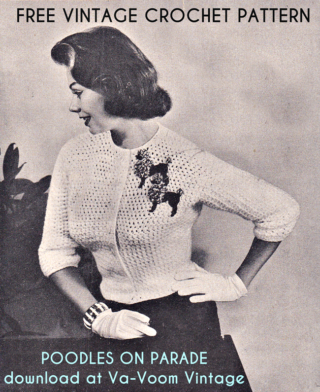 free vintage 1950s poodle cardigan crochet pattern