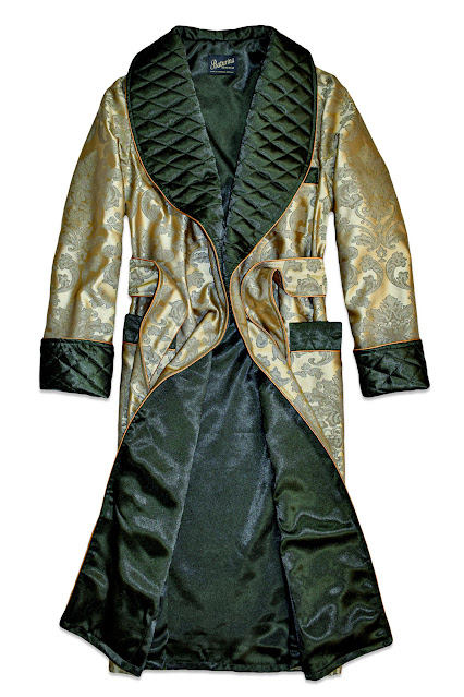 mens green gold dressing gown morning robe housecoat paisley quilted silk smoking jacket