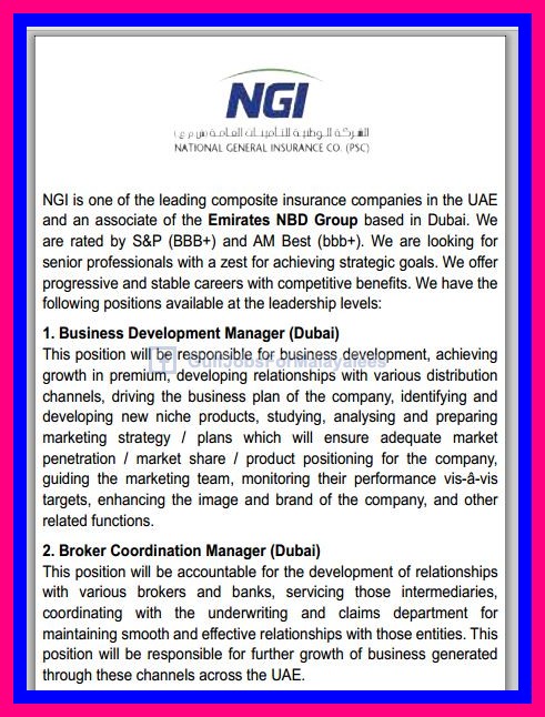 Vacancies For NGI Company UAE