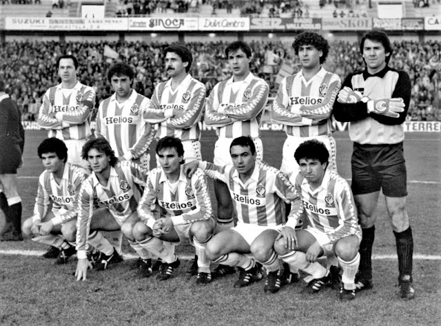 REAL VALLADOLID DEPORTIVO. Temporada 1986-87. Minguela, Jorge, Moré, Víctor Porras, Manolo Hierro y Fenoy. Onésimo, Juan Carlos, Torrecilla, Sánchez Valles y Eusebio. REAL VALLADOLID DEPORTIVO 1 REAL ZARAGOZA C. D. 1. 28/12/1986. Campeonato de Liga de 1ª División, jornada 20. Valladolid, estadio Municipal José Zorrilla.