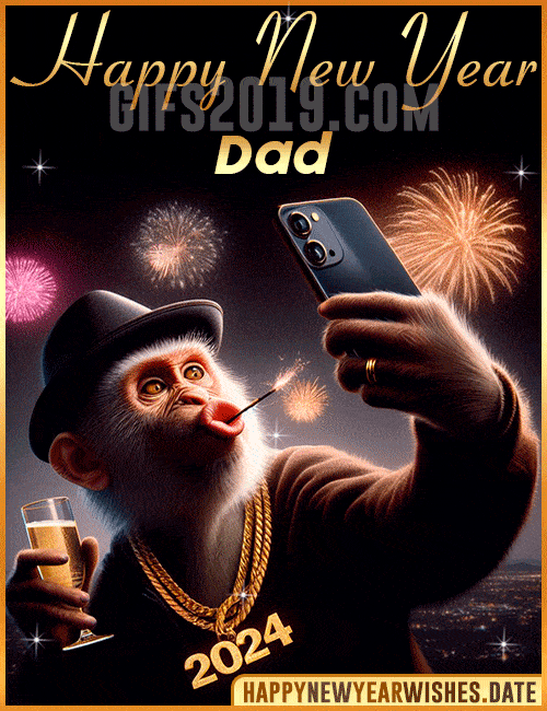 Happy New Year monkey gif 2024 for Dad