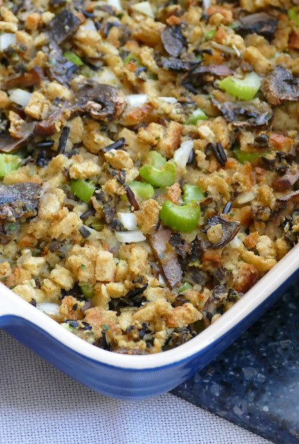 Blue casserole with baked stuffing