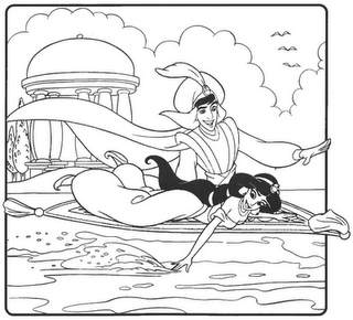 Download Aladdin and jasmine Flying use magic carpet coloring pages