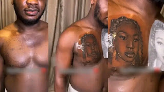 Guy goes viral for tattooing his girlfriend’s face on his chest