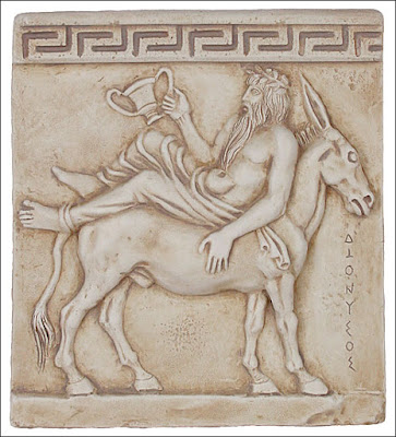 Dionysus rides on a donkey to fight the Titans