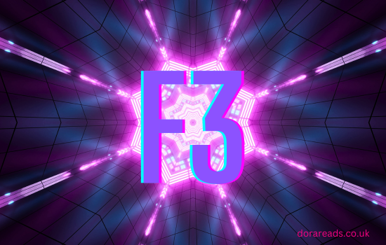 Title: F3. Background: kaleidoscopic blue and purple patterns