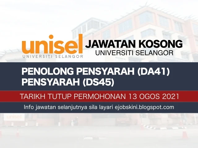 Jawatan Kosong Universiti Selangor (UNISEL) Ogos 2021