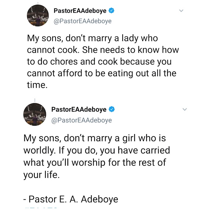   Pastor Adeboye warns single men not to marry a lady that cannot cook