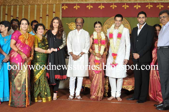 Aishwarya Rai and Abhishek Bachchan at Soundarya Rajnikanth's Wedding