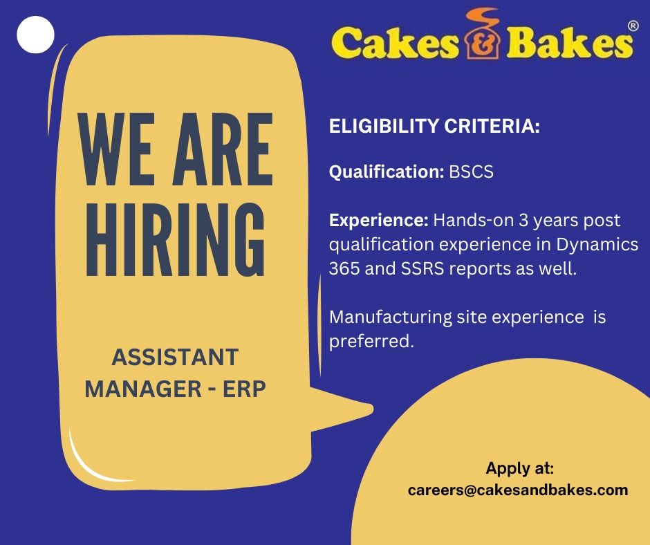 Cakes & Bakes Pakistan Jobs For Assistant Manager ERP