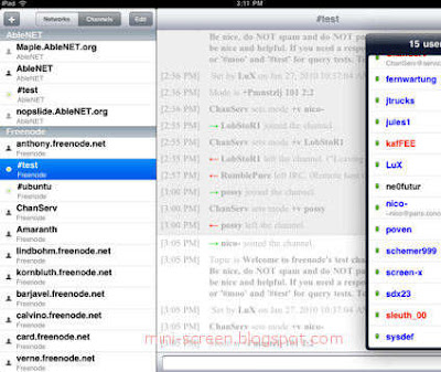 Linkinus IRC Client App Interface on iPad