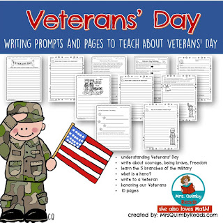 november teaching resources, veterans' day, writing prompts, primary grades