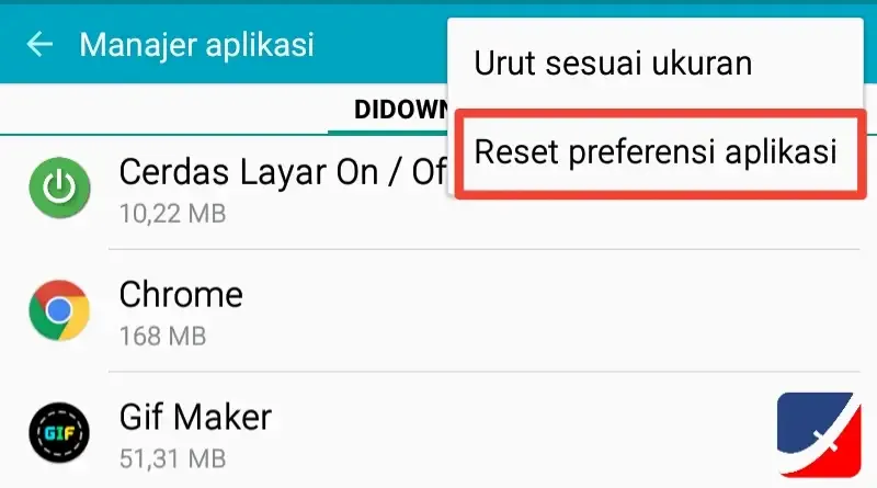 opsi reset preferensi aplikasi