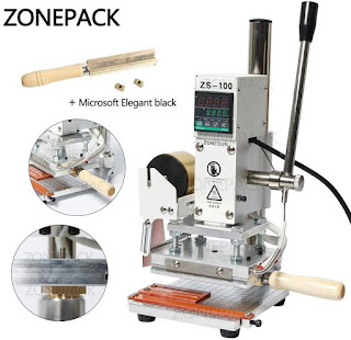 ZONEPACK Digital Embossing Machine with Stamping Letter Hot Foil Stamping Machine Manual Tipper Stamper Heat Press Machine for PVC Leather Pu and Paper Stamping with Paper Holder