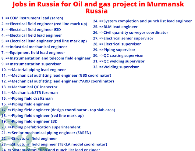 Jobs in Russia for Oil and gas project in Murmansk Russia