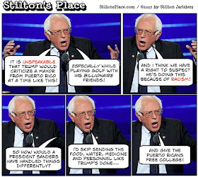 stilton’s place, stilton, political, humor, conservative, cartoons, jokes, hope n’ change, bernie sanders, puerto rico, mayor, aid, hurricane, relief