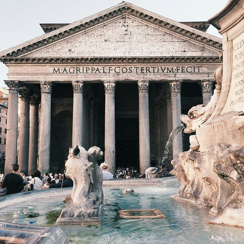 The Impressive 2000 Year-Old Pantheon and Beautiful Fountain, Rome, Italy