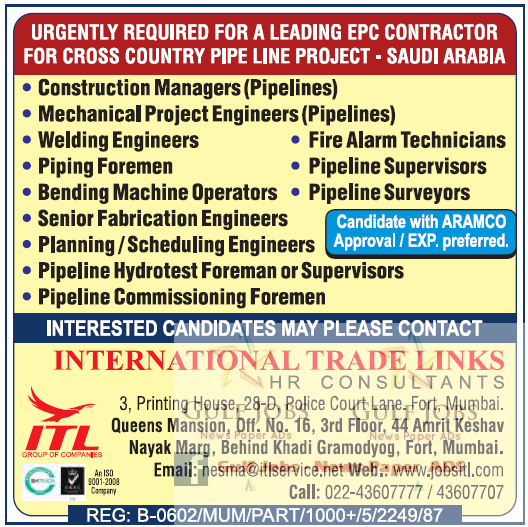 Leading EPC Pipeline Project Jobs for Saudi Arabia