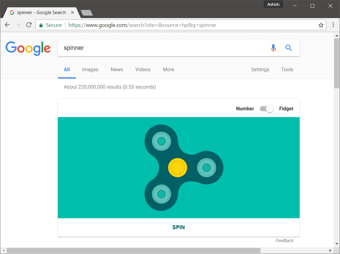 Play Virtual Fidget Spinner Simulation Game in Google Search